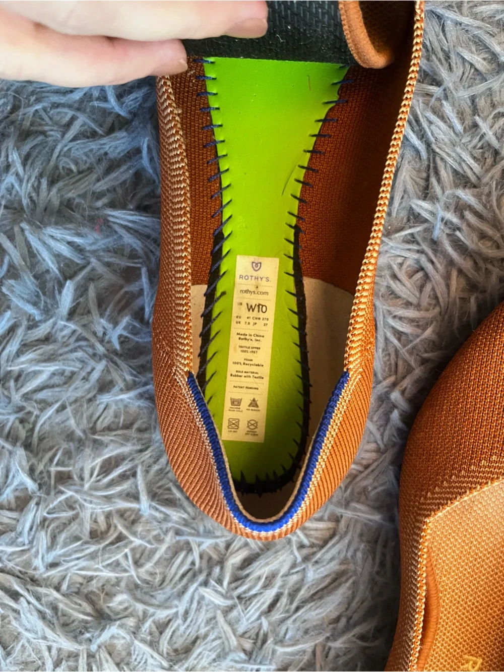 Rothy's Women's Pointed Knit Flats in Rust Orange Size 10